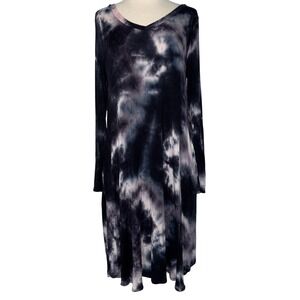 Riah Fashion L Tie Dye Long Sleeve Pocket Dress Black Purple Grunge Indie Sleaze